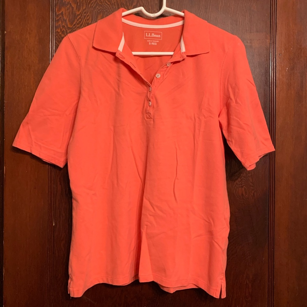 L.L. Bean women’s cotton polo, coral, M
